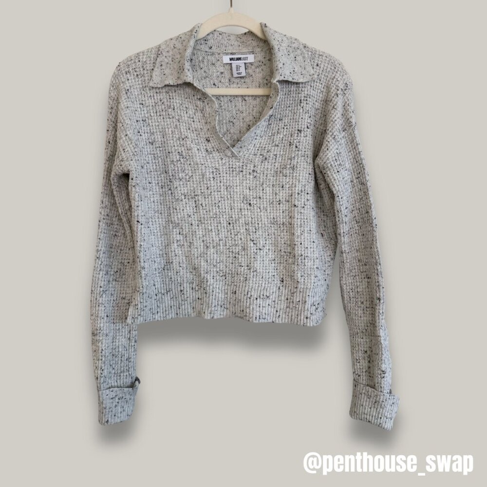 Grey Waffle Collared V-Neck Sweater, Size S